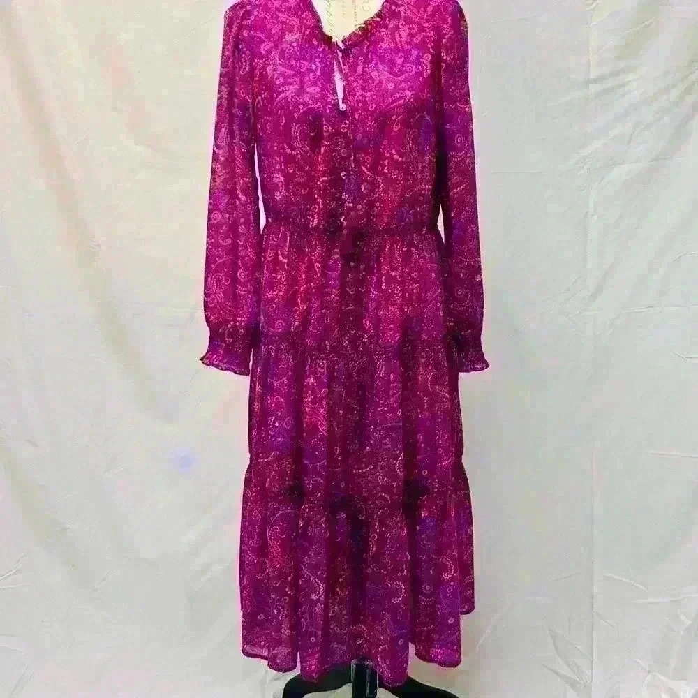 Beach Lunch Lounge Collection Med Long Sleeves Sheer Coverup Maxi Dress - Picture 4 of 16